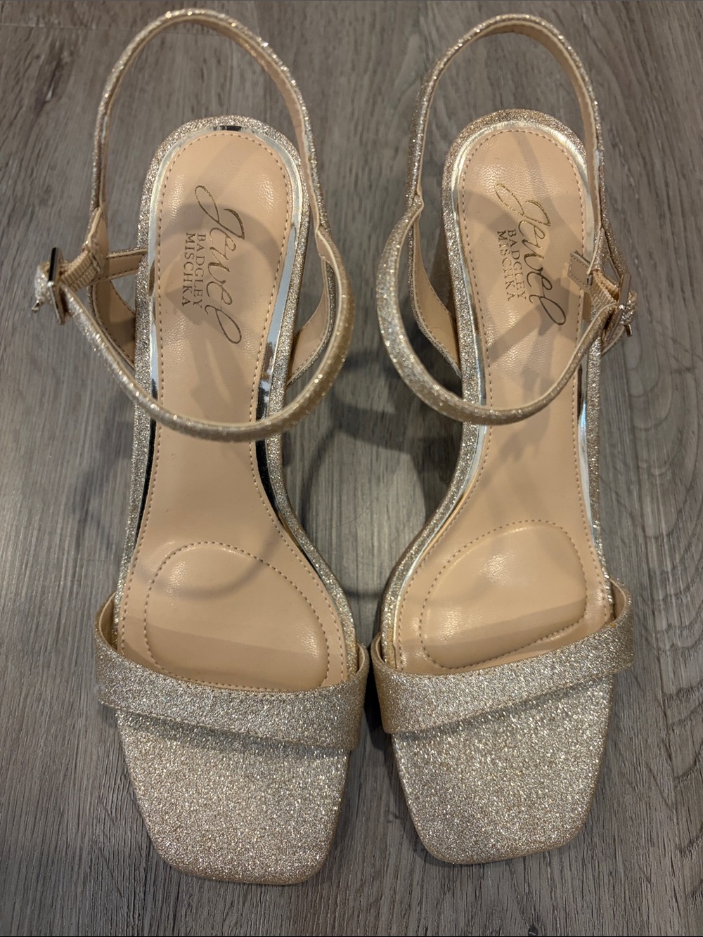 Jewel Badgley Mischka Gold Glitter Slingback Sandals